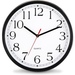 Dicunoy Silent Wall Clock, 12 Inch Black Wall Clocks Quartz Battery Operated, Classic Round Non Ticking Clock for Home Office School Sweep Movement, Easy to Read