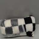 JOJUSIS Decorative Throw Pillow Covers Luxury Style Checkerboard Pattern Cushion Case Super Soft Faux Fur Wool Pillowcases for Couch Bedroom Pack of 2 (Black, 20 x 20-Inch)