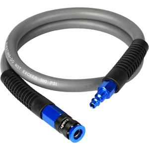Hybrid Lead-in Air Hose 3/8 In. x 3 ft, Lightweight, Flexible, Durable Air Compressor Hose with Aluminum Universal Quick Coupler and Industrial Plug, Gray