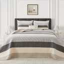 FineStichery Oversized King Quilt Bedspread Coverlet 128x120, 100% Cotton California King Quilt with Pillow Shams, Soft Yarn Dyed Striped Bedding Set, Gray/Khaki/Beige/Charcoal