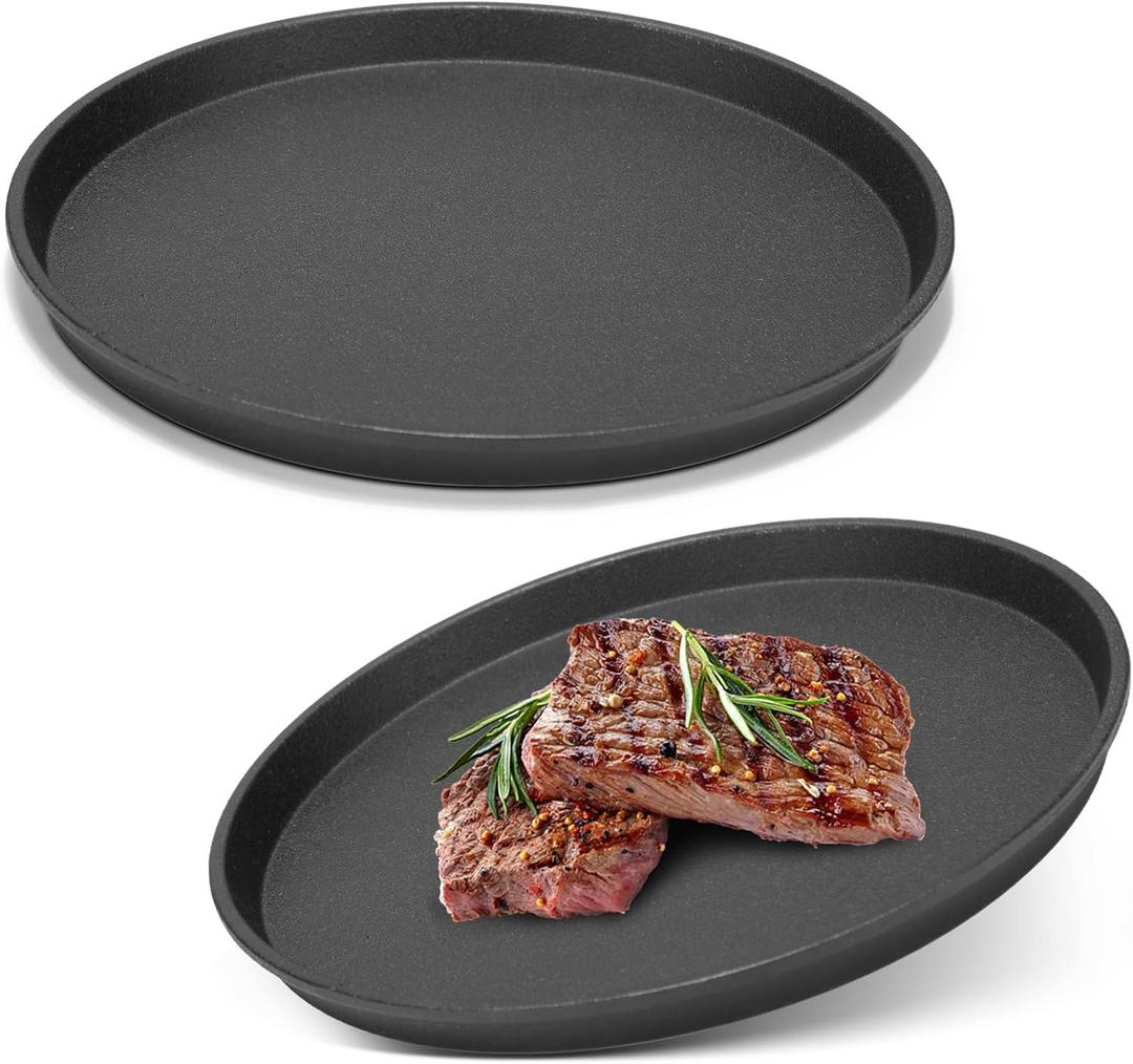 Maxdot 2 Pcs Small Cast Iron Griddle Pan 9.8 Inch Round Cast Iron Pizza Pan for Mother's Day Camping Skillets Casts Irons Grill Pans for Summer BBQ, Baking, Grilling, in the Oven, on the Stove