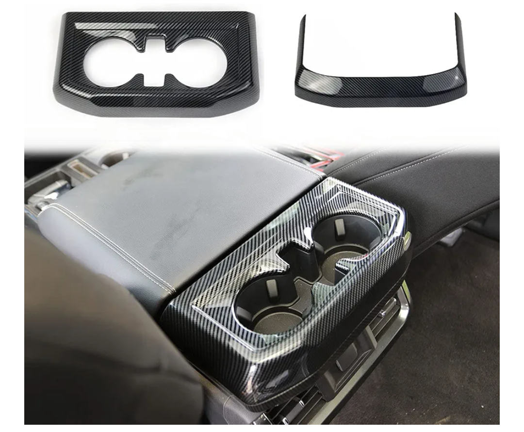 Carbon Fiber Inner Rear Cup Holder Trim Cover Panel Kit for Ford F150 2021+