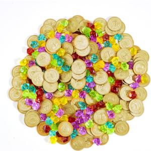 JOYIN Toy 288 Pieces Pirate Gold Coins and Pirate Gems Jewelry Playset Pack Party Favor. (144 Coins+144 Gems)