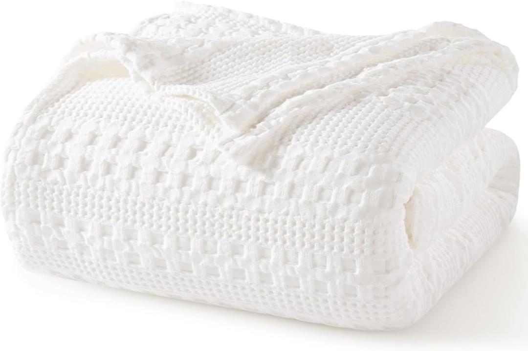 PHF 100% Cotton Waffle Weave Blanket King Size for Bed, Soft Lightweight & Breathable, All-Season Comfort, 300 GSM Luxury Aesthetic Blanket for Home Decor, 108"x90", White