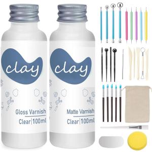 1DFAUL 30Pcs Air Dry Clay Varnish with Sculpting Tools Kit, Gloss Matte | High Luster Scratch Resistant, Waterproof, Pottery Tool kit to Sculpting, Modeling, Shaping