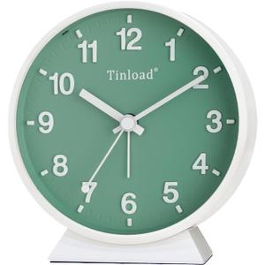 Analog Alarm Clock, 4.5 inch Super Silent Non Ticking Small Clock with Manual Light, Battery Operated, Snooze, Old Fashioned Style Ideal Decor, for Bedroom, Bedside, Desk(Green)