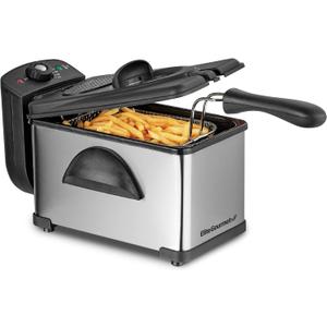 Elite Gourmet EDF2100 Electric Immersion Deep Fryer Removable Basket Adjustable Temperature, Lid with Viewing Window and Odor Free Filter, 2 Quart / 8.2 cup