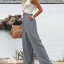 Hooever Womens Cotton Linen Pants Casual Button Up High Waisted Wide Leg Trousers (Gray, L)