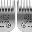 2 Pack Detachable Pet Dog Clipper Blades, Compatible with Andis Size 4FC Cut Length 3/8"(9.5mm), Most Oster A5,Wahl KM Series Clippers,Made of Ceramic Blade & Stainless Steel Blade