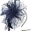 DRESHOW Fascinators Hat Flower Mesh Ribbons Feathers on a Headband and a Clip Tea Party Headwear for Girls and Women