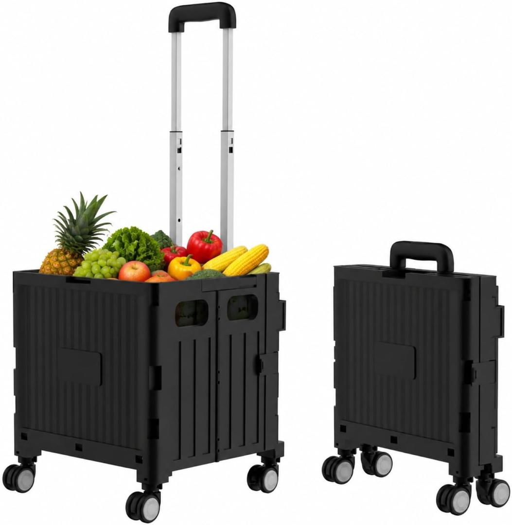 Foldable Shopping Cart with Wheels: Small Rolling Utility Crate