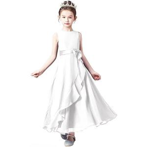 Little Juniors Girl Long Bridesmaid Dress Wedding Flower Girls Formal Pageant Party Dresses Chiffon Sleeveless (12, White)