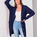 PRETTYGARDEN Long Sleeve Cable Knit Long Cardigan for Women 2026 Spring Winter Chunky Open Front Button Sweaters with Pockets (Blue, XL)