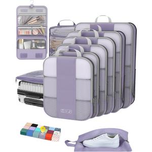 10 Set Compression Packing Cubes for Travel Essentials,Compressible Expandable Packing Cubes for Suitcase,OlarHike Luggage Organizer Bags for Travel,Handy Helper for Organizing Clothes(Purple Gray)