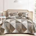 Dintszyayue King Size Quilt Brown, 3 Pieces Patchwork Bedspread Bedding for King Size Bed, Soft Lightweight Microfiber Geometric Coverlet Set for All Season Quilts with 2 Pillowcases