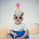 First Birthday Hat with Pink Pom Topper - Glitter Colorful Hat, 1st Birthday Cake Smash Photo Prop, Pink Girl Decoration