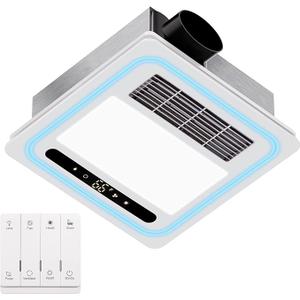 4 In 1 Bathroom Exhaust Fan with Light and Heater, 1800W Heating Power, 40W Quiet Vent Fan - 190 CFM & 1.0 Sone Bath Fan with Light, 1500lm LED Light, Easy to Install, Remote Control, UL Listed