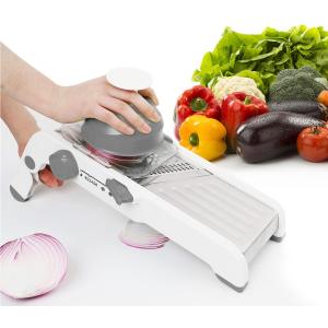 Adjustable Mandoline Slicer - Ultra-Sharp Stainless Steel Blades, Safe Hand Guard, Adjustable Thickness for Fast & Precise Slicing of Vegetables, Fruits & More (Gray)