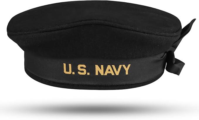 US Navy Sailor Hat, 100% Wool, Navy Blue, Woven Knitted Head Band (US, Numeric, 7 1/4, 7 3/8)