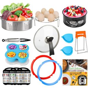 3 Quart Accessories for Instant Pot, Including Cake Baking Barrel, Steamer Basket, Tempered Glass Lid, Silicone Sealing Rings, Egg Steamer Rack, Egg Bites Mold