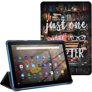 Case for Amazon Kindle Fire HD 8 & 8 Plus Tablet 12th/10th Generation 2024/2022/2020 Release, Slim Shell Trifold Stand Cover BackShell with Auto Wake/Sleep, Book Lover (Just one more chapter)