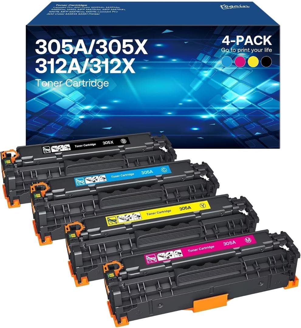 305A Toner Cartridge Compatible for HP 305A 305X 4 Pack CE410A High Yield for Laserjet Pro 400 Color MFP M451dn M475dn M476nw Pro 300 Color M351A M351 Printer (Black, Cyan, Magenta, Yellow)