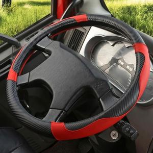 20 Inch Semi Truck Steering Wheel Cover, Anti-Slip Breathable Carbon Fiber Texture with Inner Ring, Black Red for Long-Haul Driving
