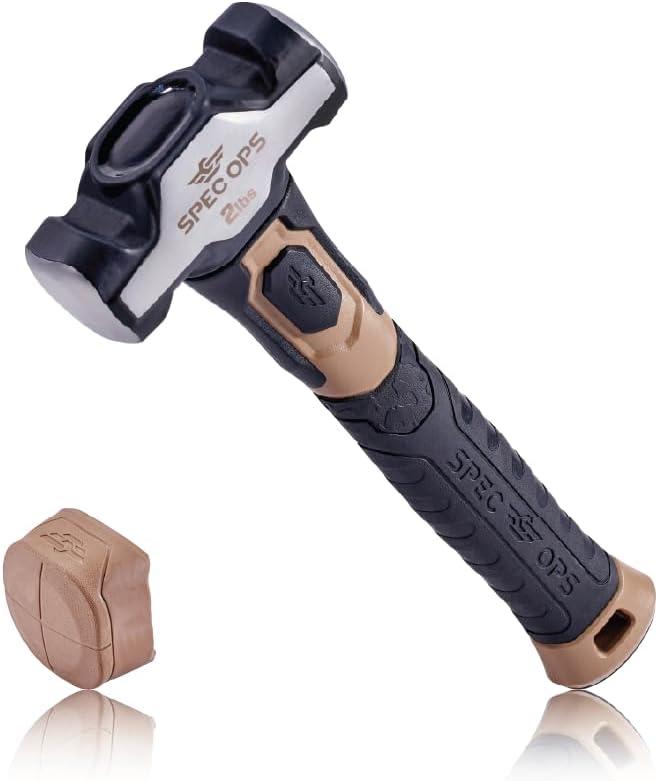 Spec Ops Tools Drilling Hammer, 2 lb Sledge hammer with Removable Soft Mallet Cap & Bi-Material Shock Absorbing & Vibration Dampening Handle, 3% Donated to Veterans, Black/Tan