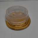 Nitial 12 Pcs Plastic Serving Tray with Lid Heavy Duty Elegant Platters Gold Catering Trays Round Stackable Disposable Containers with Clear Lids for Party Fruit Cake Sandwich Takeout Food (12 Inches)