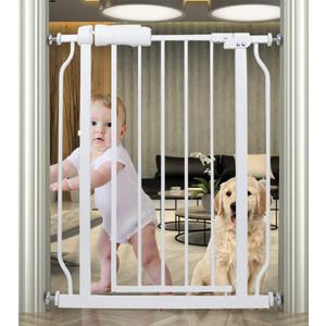 Small Narrow Baby Gate for Stairs Doorways Hallways 24 Inch to 29 Inch Wide Pressure Mounted Baby Gate Walk Through Child Gates for Kids or Pets Indoor Safety Gates (White)