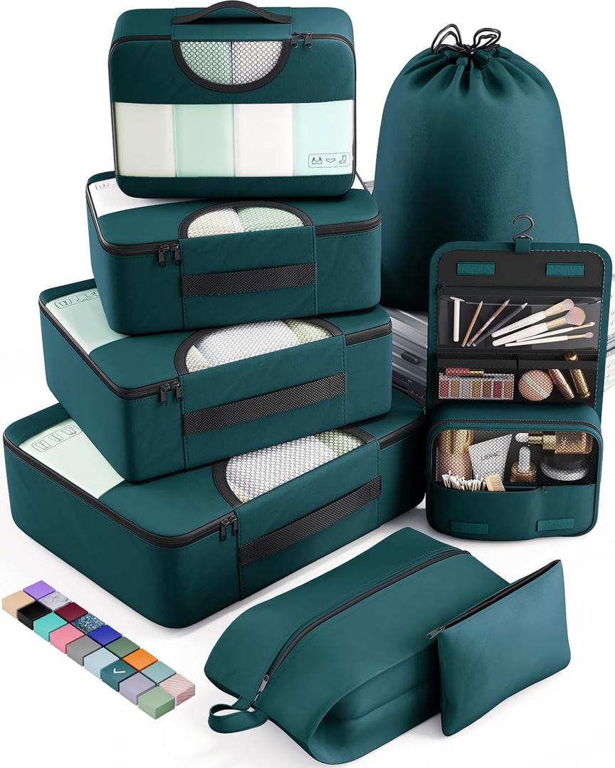 Veken 8 Set Packing Cubes for Travel Essentials, Suitcase Organizer Bags Set for Luggage, Road Trip Travel Accessories in 4 Sizes (Extra Large, Large, Medium, Small) (09-Dark Teal)