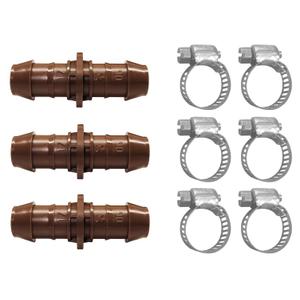 LECTO Universal 5/8", 1/2", .700" Drip Line Repair & Extension Kit – 3 Pack Plastic Couplers with 6 Stainless Steel Hose Clamps