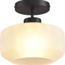 Industrial Black Matte Light Fixtures Ceiling Mount, with Frosted Glass Shades Semi Flush Mount Ceiling Light, for Hallway Fixtures Kitchen, Foyer