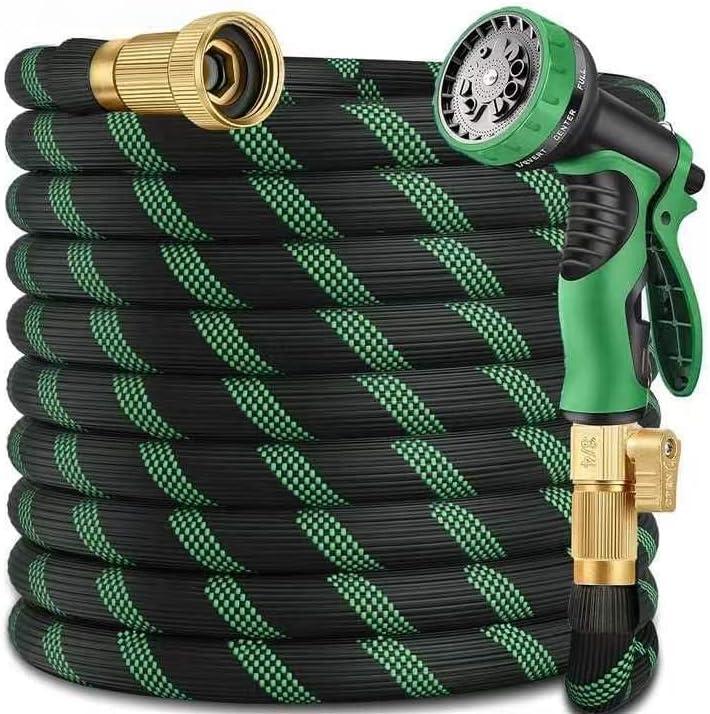 50 ft Garden Hose-No Kink,Heavy Duty,Lightweigh Flexible,Leakproof Water Hose with Sprayer Nozzle-3/4" Solid Brass Connectors-Rubber Car Hoses