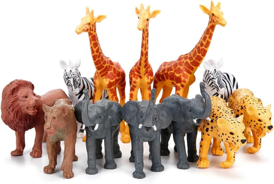 Jumbo Safari Animal Figurines, 12 Piece African Jungle Zoo Set, Realistic Elephant, Giraffe, Lion Toys for Toddlers, Kids Birthday