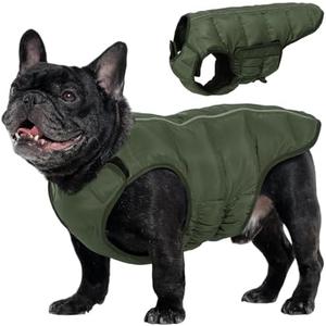 Kuoser Dog Puffer Jacket Warm Dog Coat for Extra Small Dogs, Windproof Reflective Pet Padded Vest Cold Weather Clothes Puppy Snowsuit with Hook & Loop Coats, Easy On/Off, Green XS