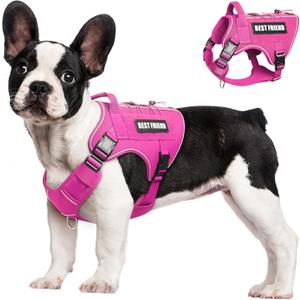 Tactical Dog Harness Small Sized Dog,No Pull Military Dog Vest with Handle,Reflective Heavy Duty Pet Harness for Walking Hiking Training Hot Pink S