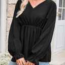 SweatyRocks Women's Bishop Long Sleeve V Neck Ruffled Chiffon Blouse Loose Babydoll Peplum Tops (S)