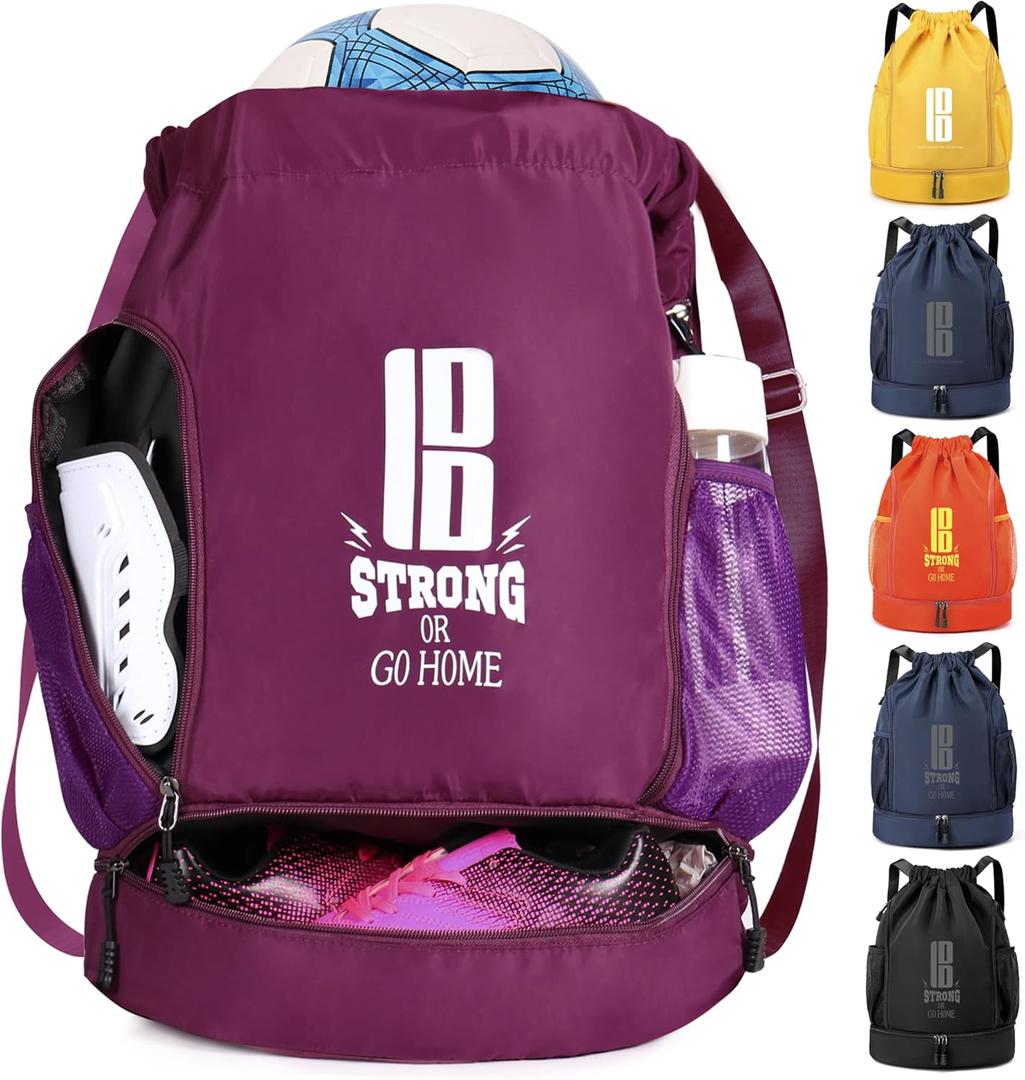 brooman Youth Soccer Bags Boys Girls Backpack for Soccer Basketball Volleyball & Football with Ball Compartment (Purple)