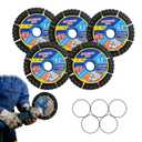 5 Pack Diamond Multi-Purpose Saw Blades, 4.5" Diamond Blade for Angle Grinder, Versatile Cutting Disc for Cutting Tile, Marble, Quartz, Stone, Metal & Plastic, Wet or Dry Use