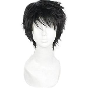 OYSRONG Men Short 11.81'' Black Curly Multifunction Fluffy Layered Frizzy Cosplay Heat Resistant Fibre Wig For Men