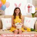 Cute Bunny Pillow Covers 18x18 Set of 2, Ultra-Soft Plush Faux Fur White Rabbit Throw Pillowcases with Pink Embroidered Ears for Spring Farmhouse Home Decor, Kids Room & Easter Gifts