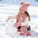 Kids Winter Gloves Hat Scarf for Girls,Ages 3-10 Kids Christmas Gifts,8 7 6 Years Old Girl Wool Beanie Gloves Hat Scarf (Pink)