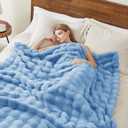 L'AGRATY Faux Fur Throw Blanket: 60" x 80" Luxury Soft Fluffy Rabbit Fur Blankets Twin for Couch Bed Sofa - Cozy Plush Bubble Blankets for Winter: Flannel Fleece Decorative Blanket(Airy Blue)