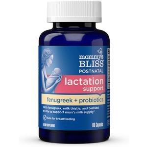 Mommy's Bliss Postnatal Lactation Support Supplement with Probiotics: Support Breastfeeding Milk Supply with Fenugreek, Blessed & Milk Thistle, Postpartum Immune Health While Nursing (60 Servings)