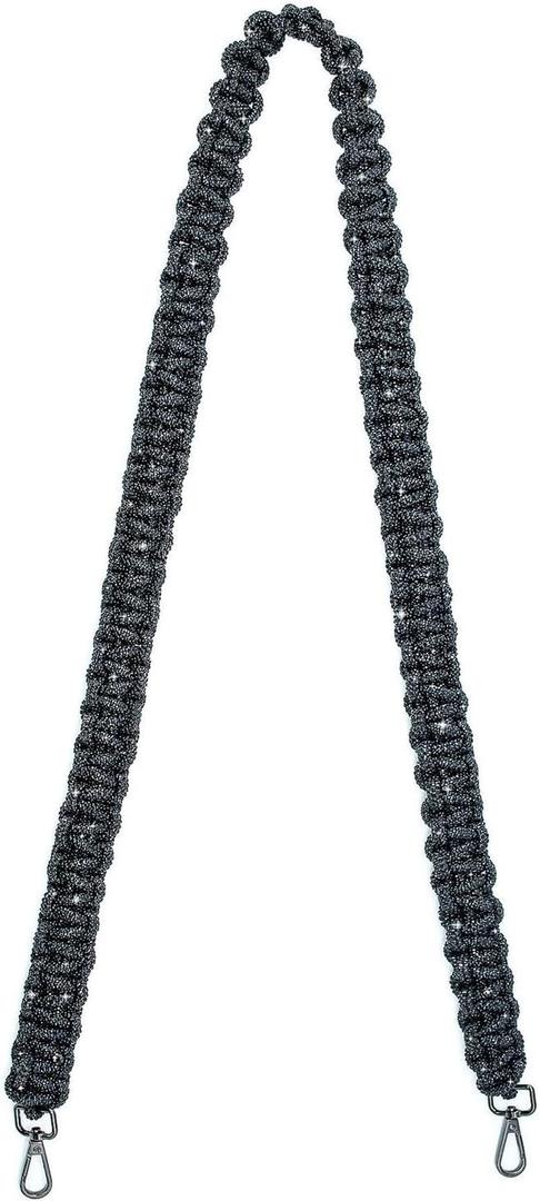 Rhinestone Purse Strap Crystal Wide Braid Crossbody Bag Strap Glitter Shoulder Strap for Women Handbag Cross Body Bag (Black)