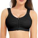 BRABIC Zip Front Closure Everyday Bra for Women Post Surgery Compression Support with Adjustable Straps Wirefree (Large, Black)