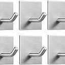 FOMANSH Heavy Duty Adhesive Hooks, Stick on Wall Adhesive Hangers, Strong Stainless Steel Holder, Self Adhesive Hooks for Kitchen Bathroom Home Door Towel Coat Key Robe,6 Packs, Silver