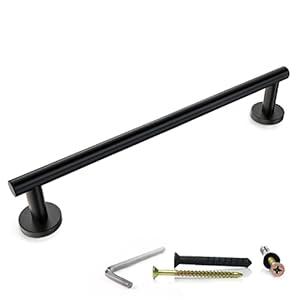 Matte Black Towel Bar 18 Inch – SUS304 Stainless Steel Wall Mounted Bathroom Towel Rack, Single Layer Rod, Rustproof Hand Towel Bar for Bathroom, Kitchen, Toilet – Installation Hardware Included