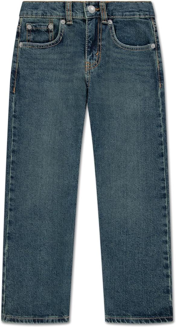 Boys' Loose Straight Fit Jeans (Blue, M)